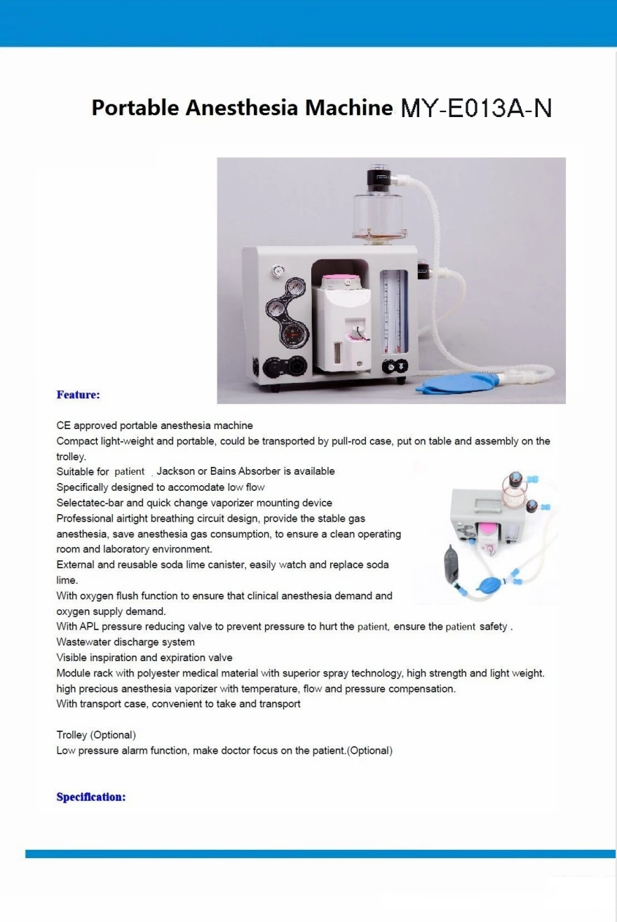 Trolley Optional Anesthesia Equipments &amp; Accessories Medical Portable Anesthesia Machine Price